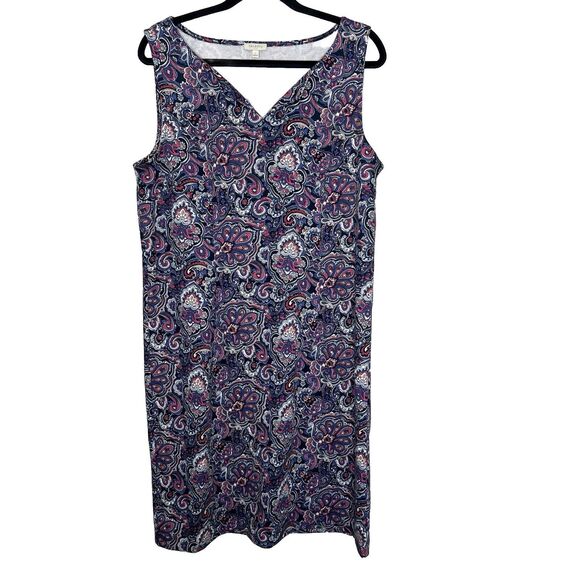 Talbots Dress Women's Large Blue Pink Paisley Sheath Midi Sleeveless Office Work - Picture 1 of 7